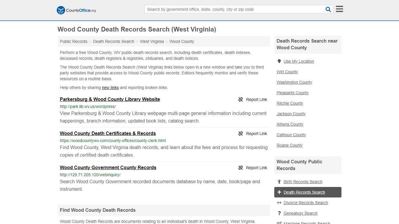 Wood County Death Records Search (West Virginia) - County Office